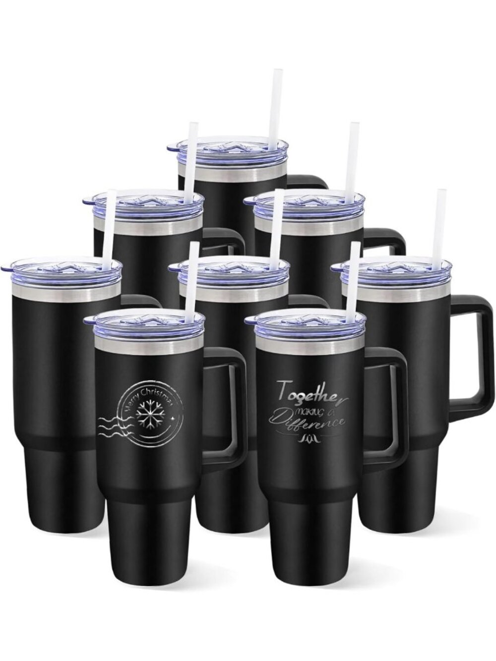 8 Pack Insulated Stainless Steel Tumblers with Handle, 40oz, DIY Gift, Lid